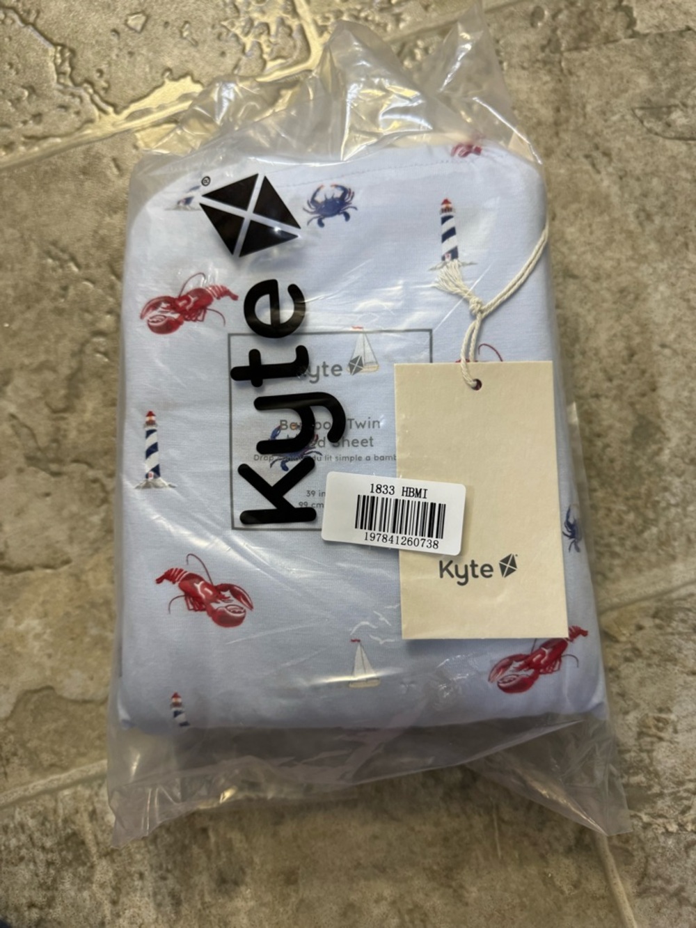 Kyte Baby Light Blue Nautical Twin Sheet - Lobster & Lighthouse Print